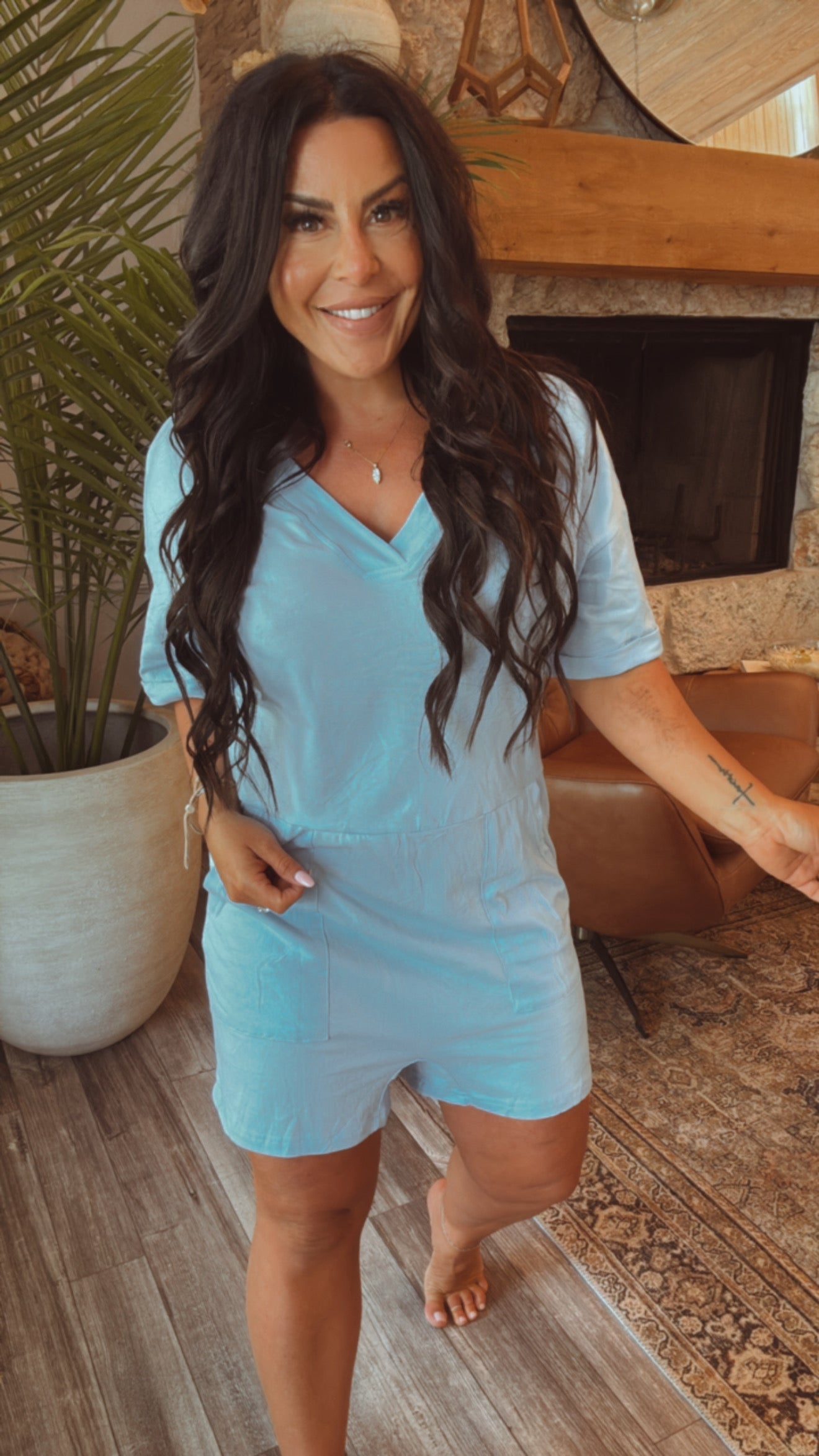 Baby Blue Loose Fit Oversized Romper