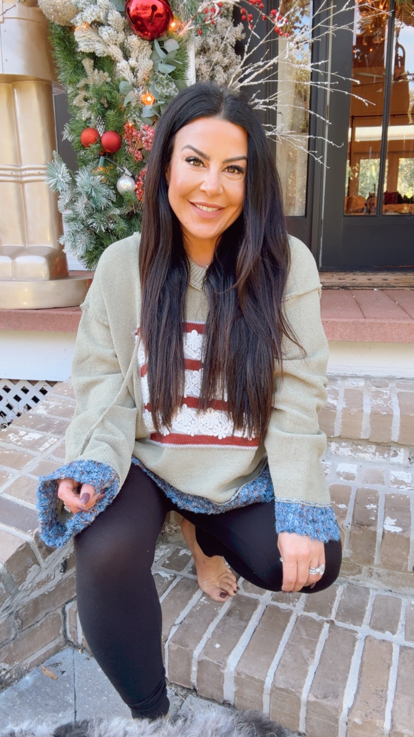 Olive POL Knit Hoodie With American Flag