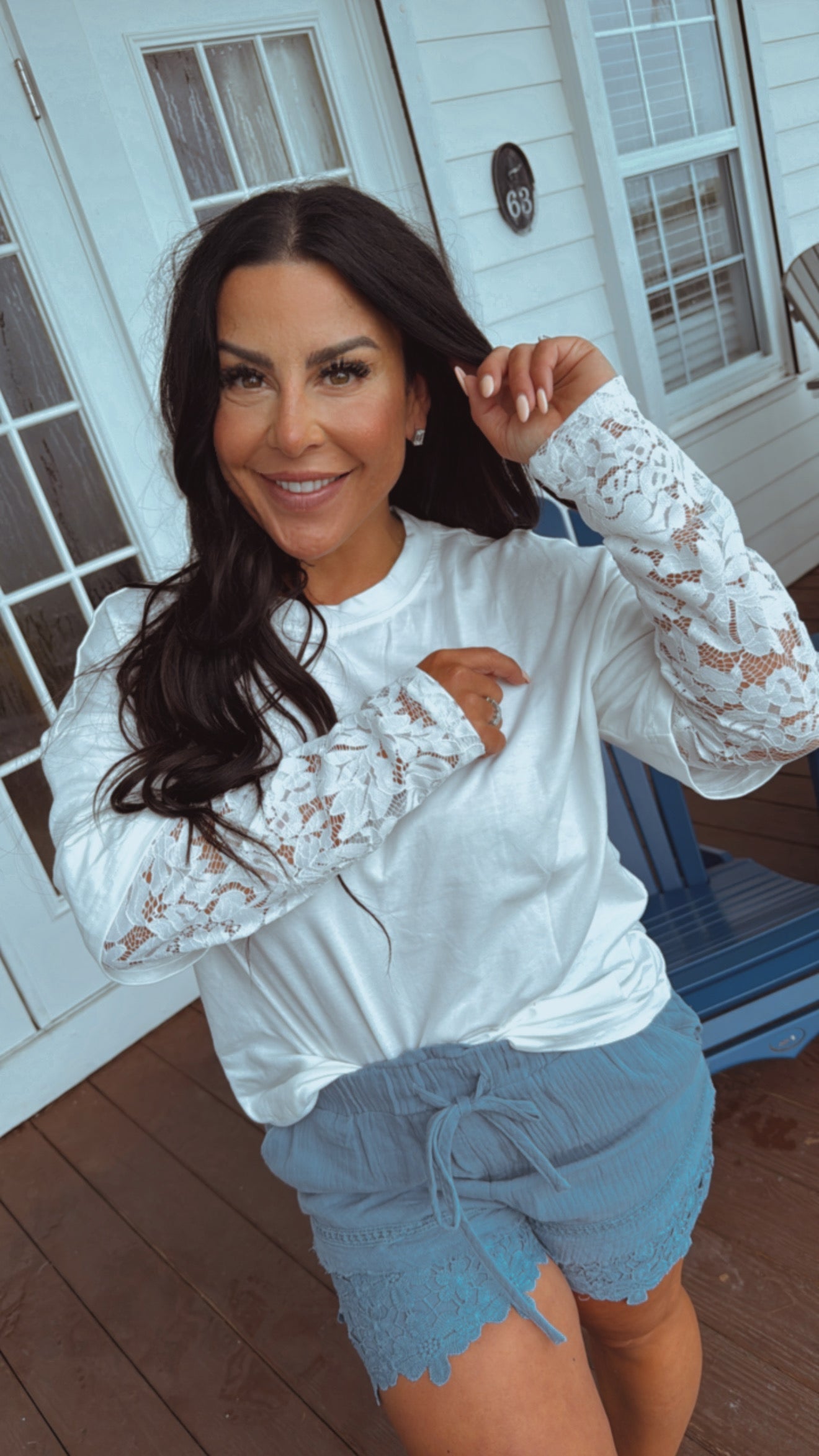 Dark Blue Linen Lace Trim Shorts