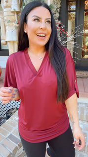 Ultra Soft 1/4 Sleeve Wine Vneck Top