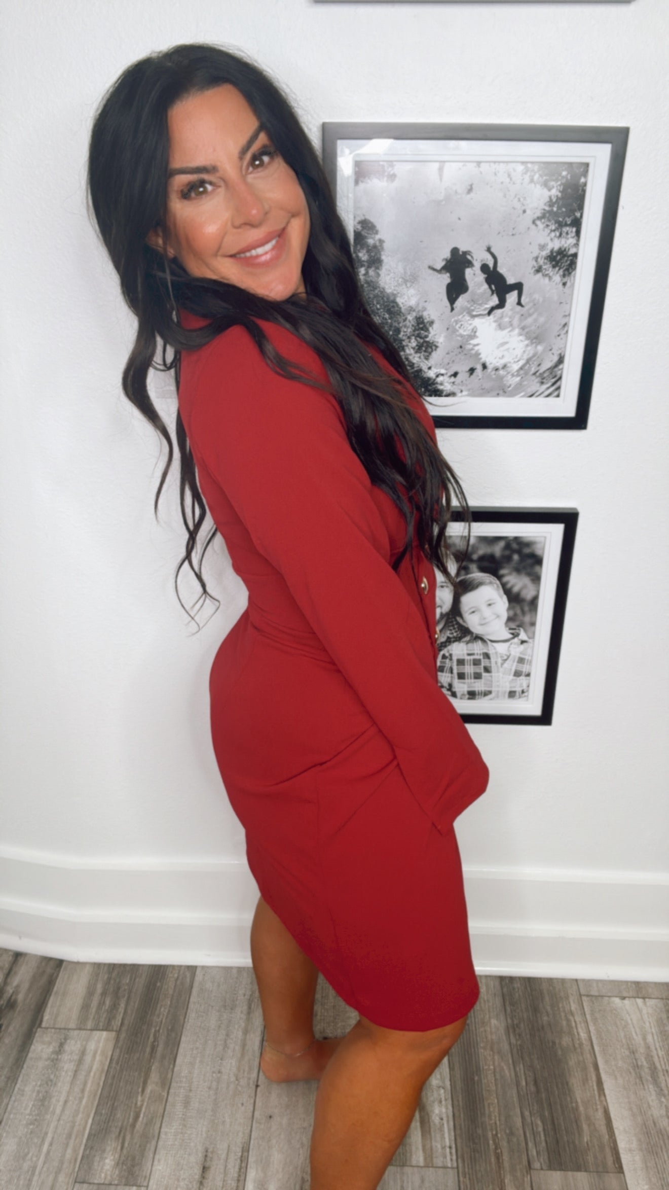 Merlot Long Sleeve Button Up Collared Dress