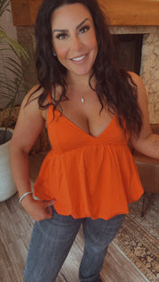 Loose Fit Bubble Hem Orange Tank