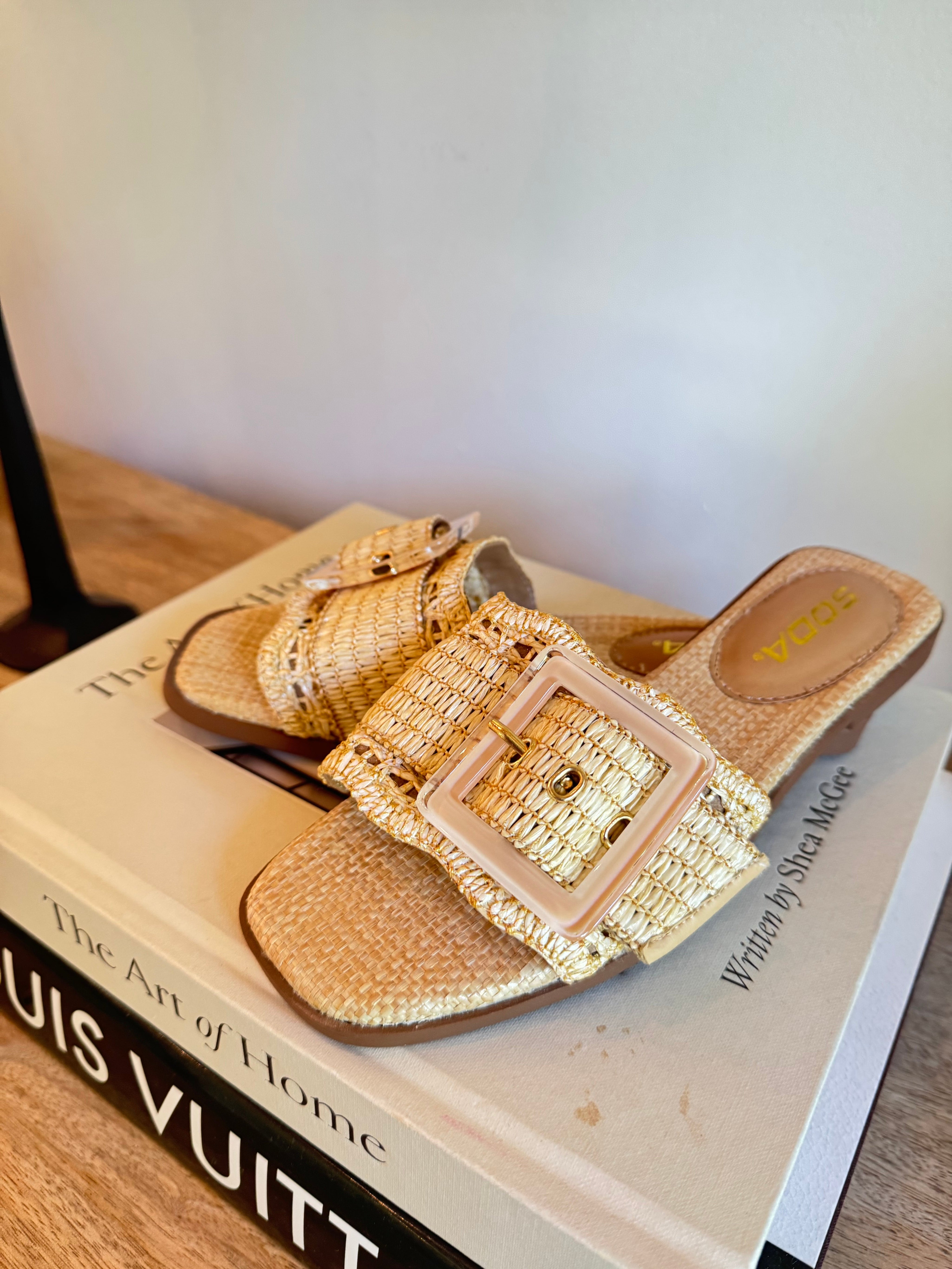Natural Raffia One Strap Sandals