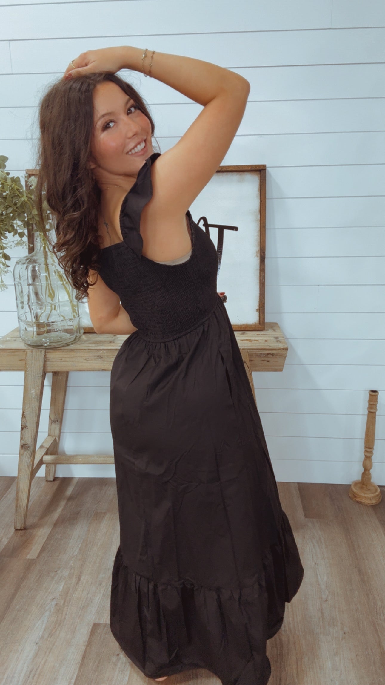 Chic Black Midi Flutter Sleeve  Dress