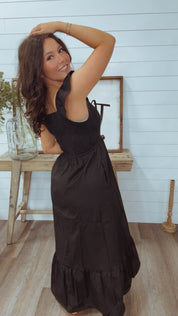 Chic Black Midi Flutter Sleeve  Dress