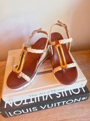 Dark Brown and Woven Strap Wedges