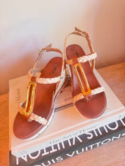 Dark Brown and Woven Strap Wedges