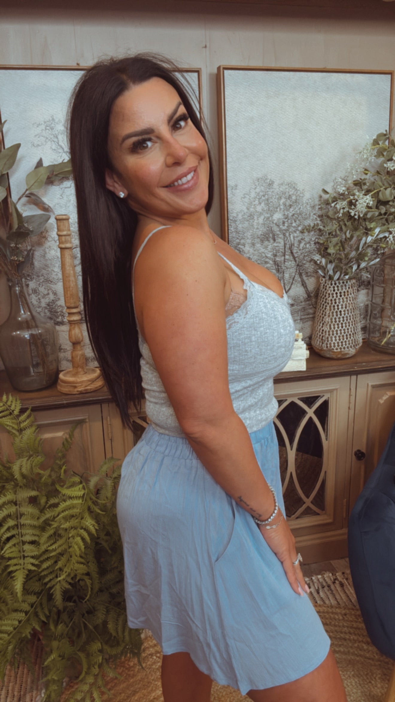 Sassy Grey Lace Crop  Tank