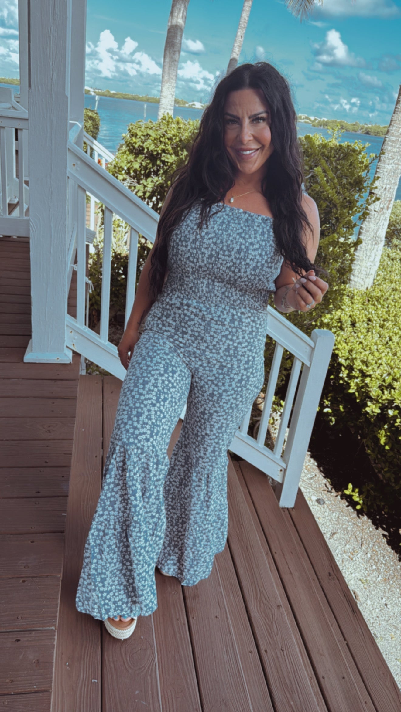 Blue and White Floral Jumpsuit