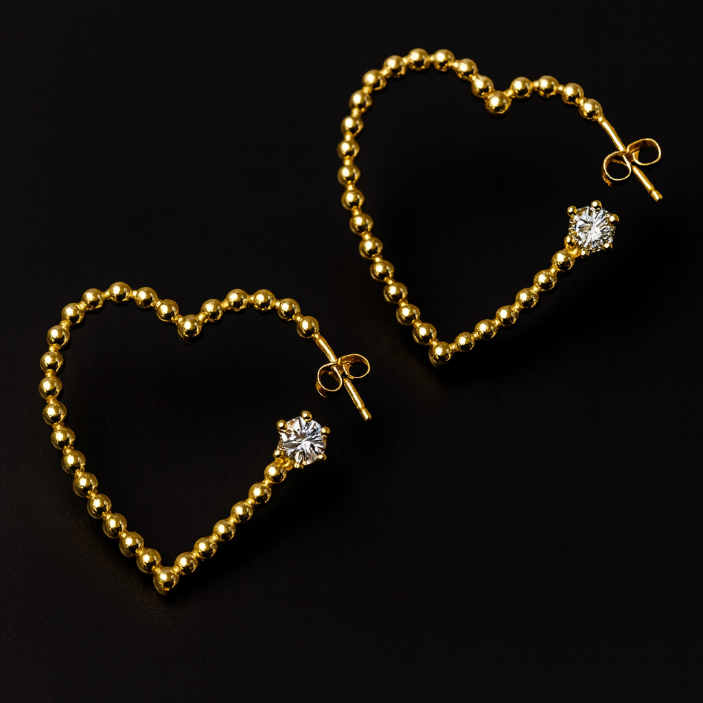 Bella Neane Gold Beaded Heart Earrings