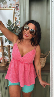 Distressed Acid Wash Pink Baby Doll Tank Top