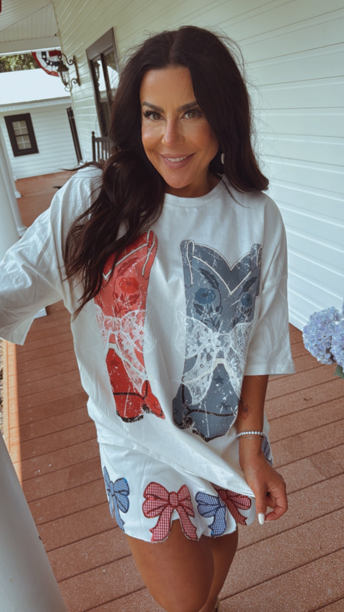 Oversized White Boots and Lace Top