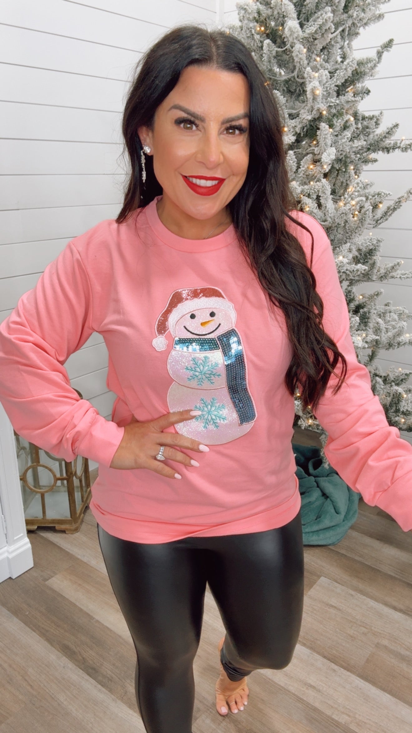 Ultra Soft Pink And Glitter Snowman Graphic Sweater
