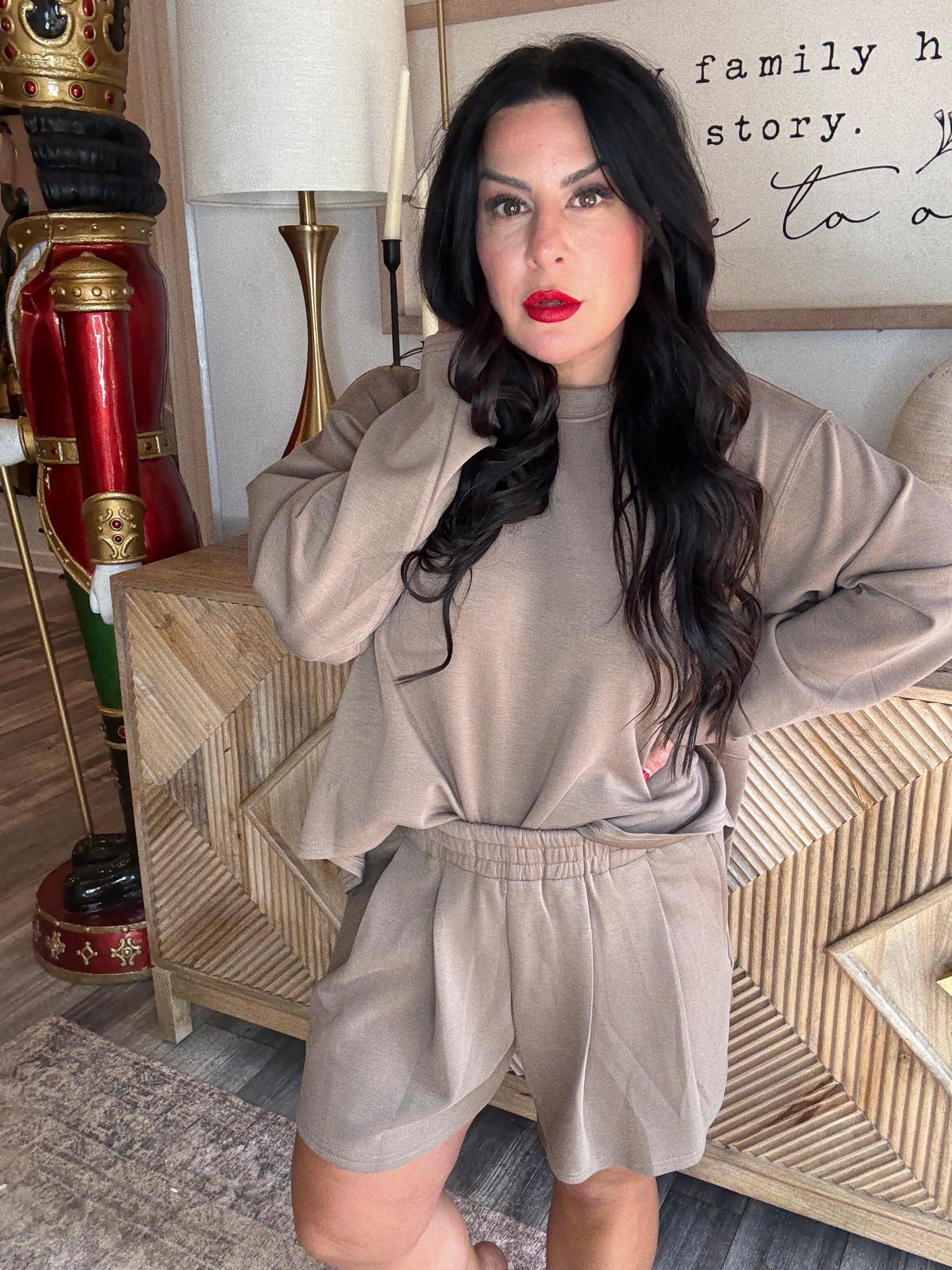 The Greii Mocha Brown High Low Crewneck