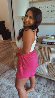 Hot Pink Tie Waist Lightweight Ribbed Shorts- DEAL OF THE DAY !!