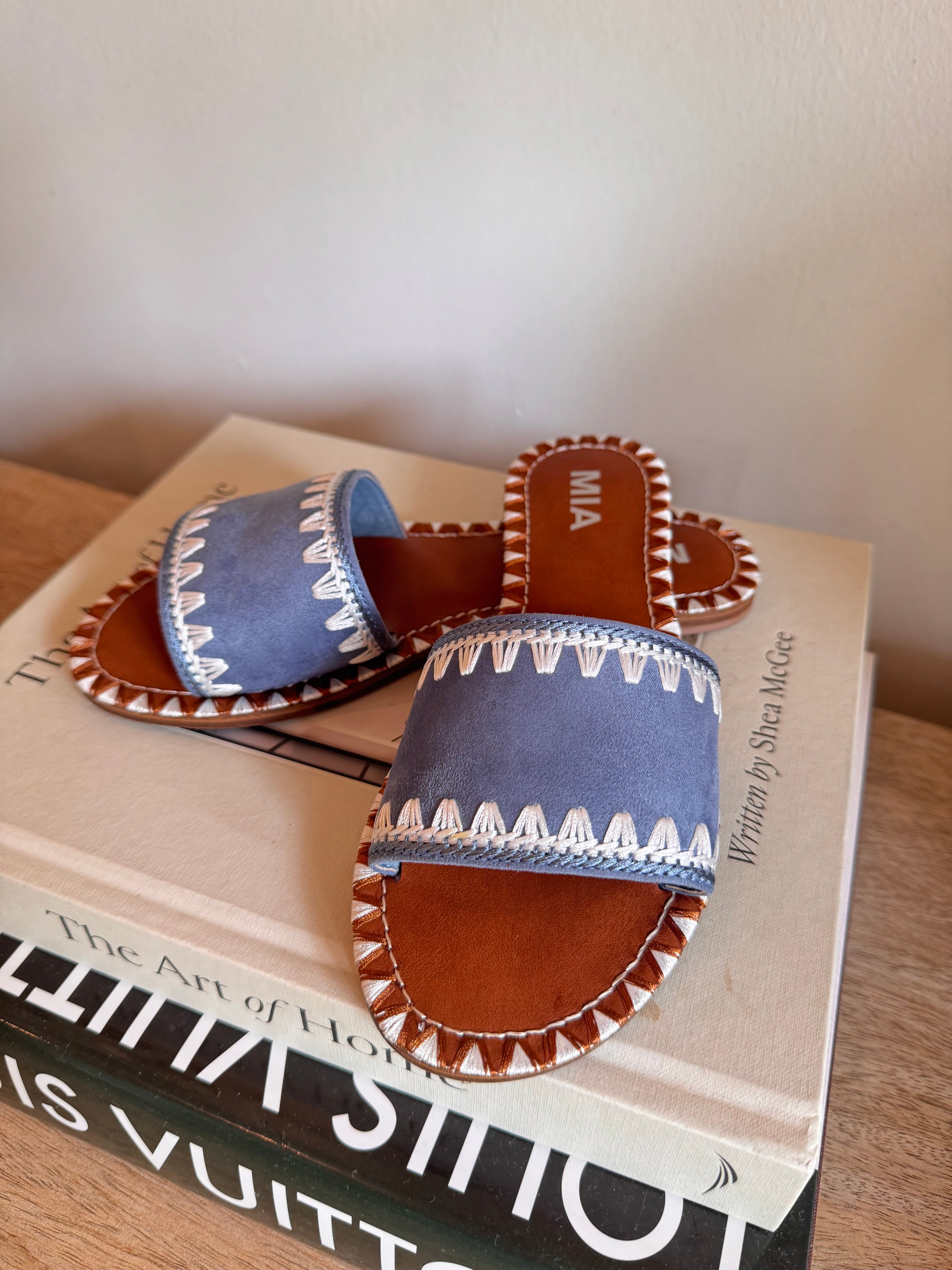 Blue and White Stitched MIA Sandals