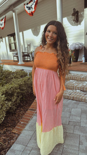 Orange Pink Yellow Maxi Dress