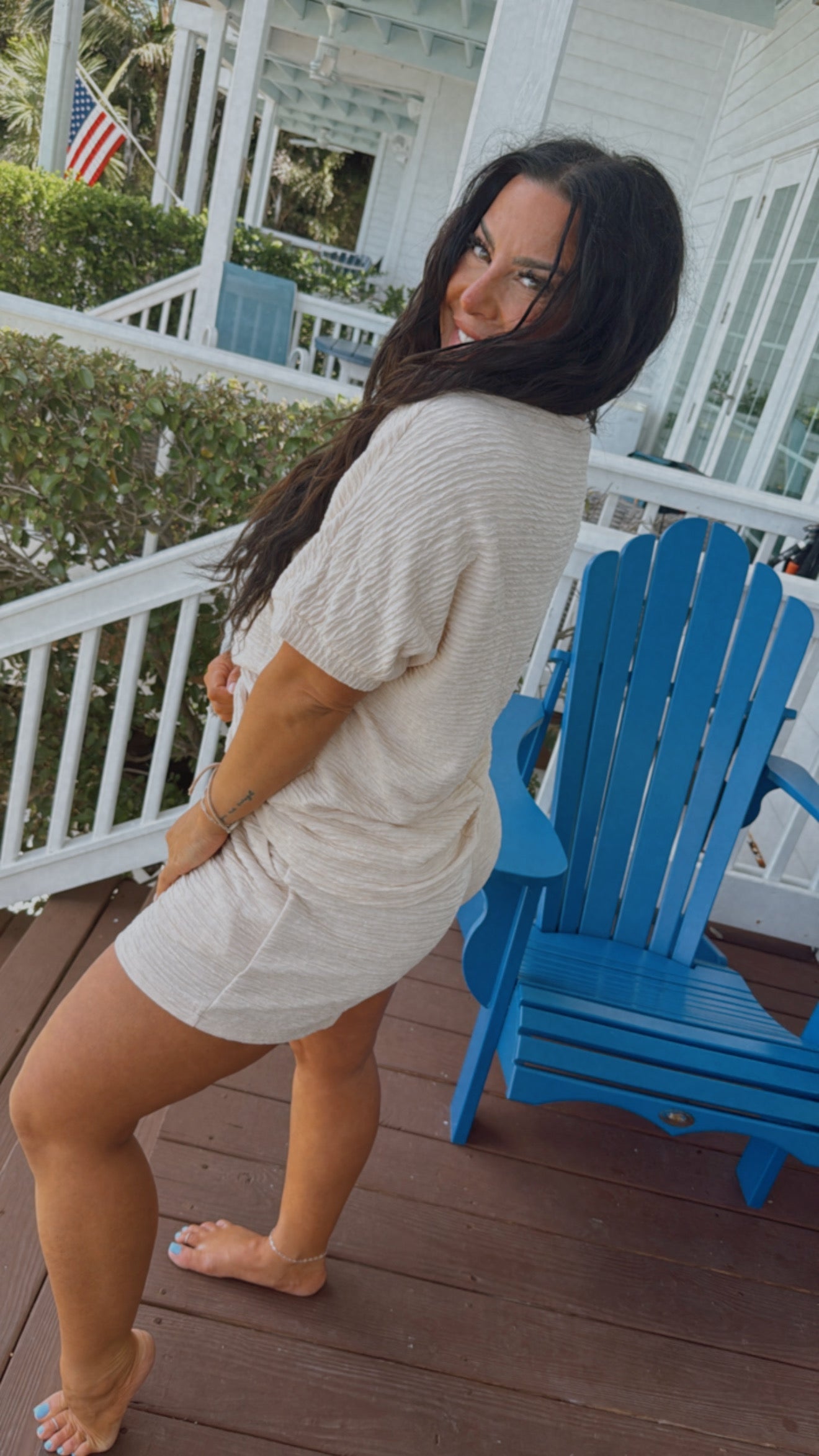 Soft Cream Textured neck And Shorts Set