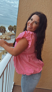 Light Pink Bubble Sleeve Baby Doll Top