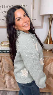 Olive and Pearl Embellished Patch POL Jacket