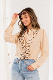 Long Sleeve Ruffle Bust Knit Blouse