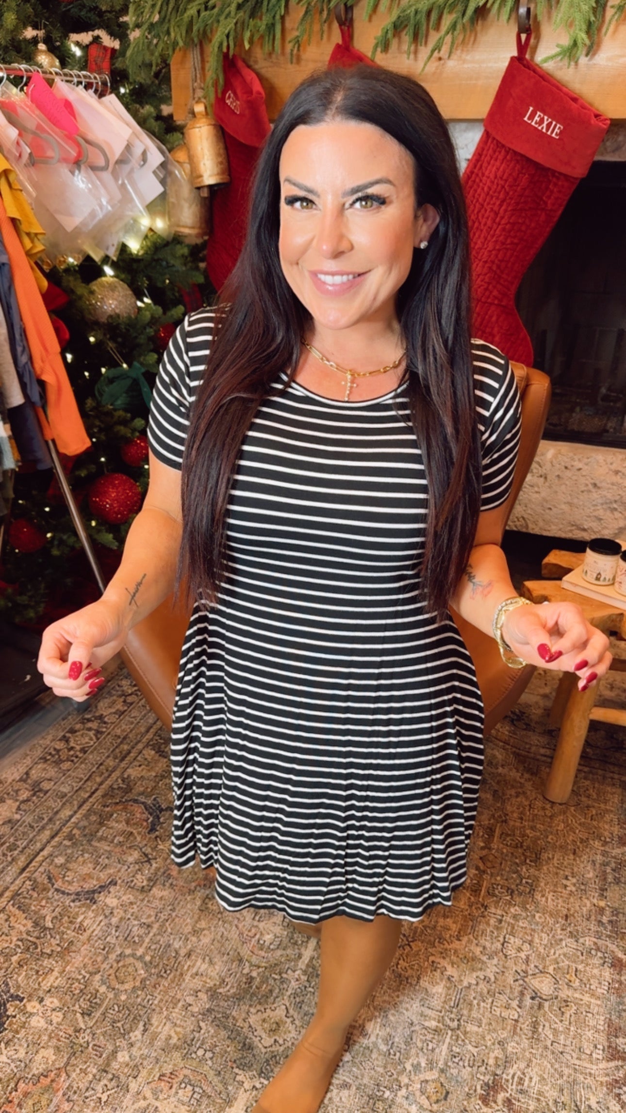 Comfy Everyday Black and White Striped Dress