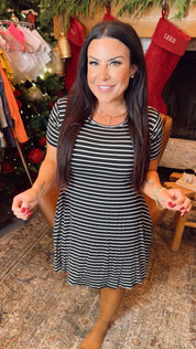 Comfy Everyday Black and White Striped Dress
