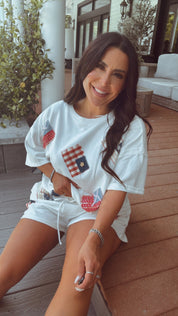 Chic White And Vintage Flag Top
