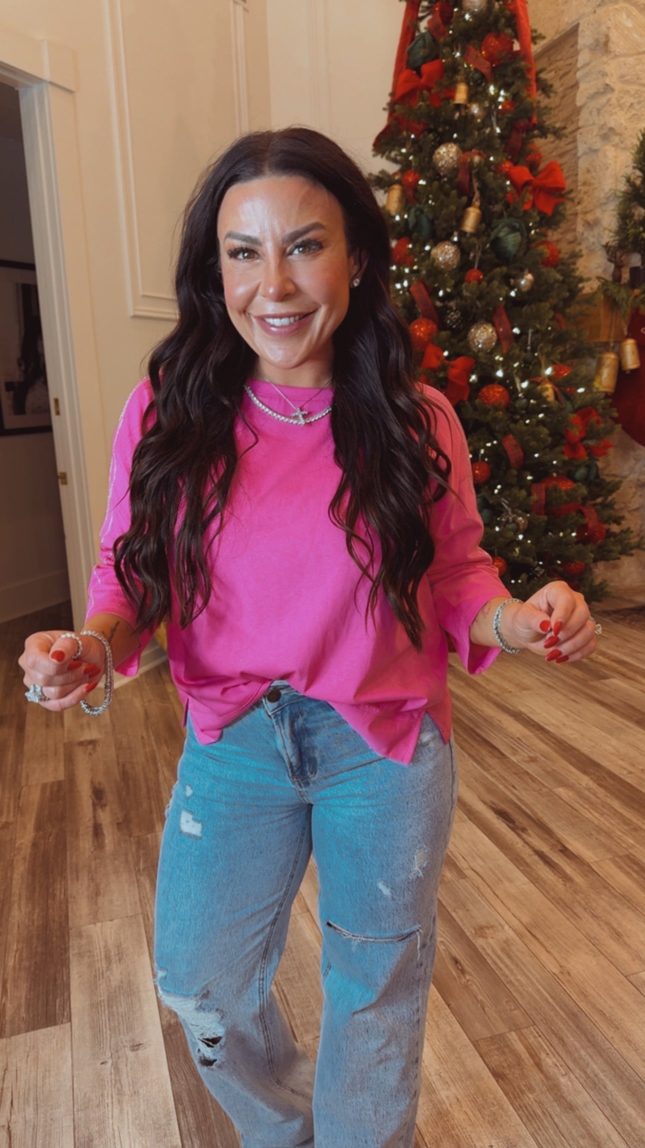 Pink Elbow Sleeve Top