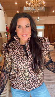 Jess Lea Leopard Button Up Puffer Vest