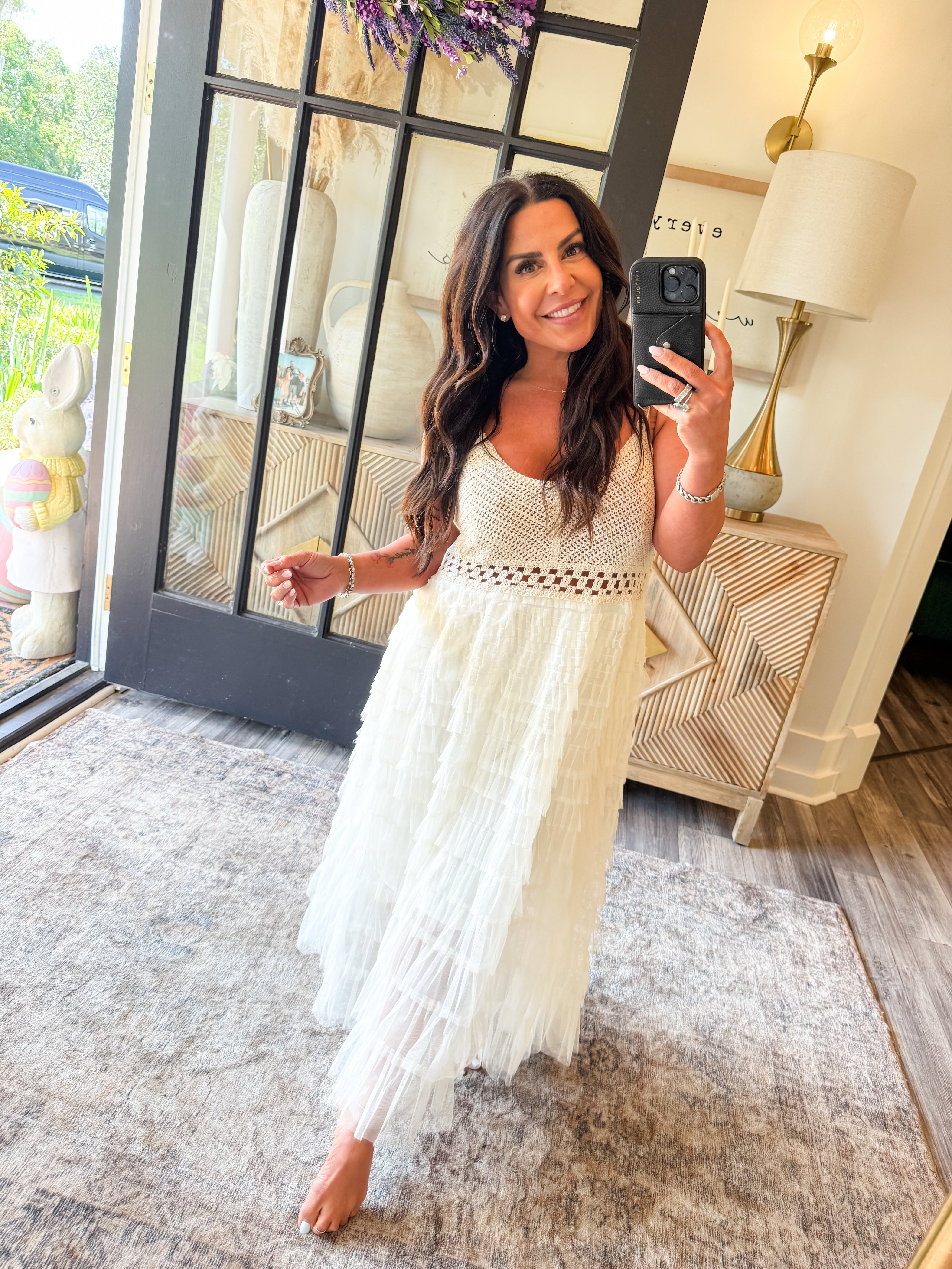 Chic POL Cream And Tan Crochet Tulle Dress