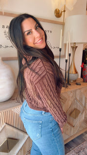 Chic Brown Cable Knit Cozy Co Turtle Neck Sweater