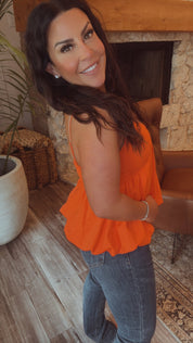 Loose Fit Bubble Hem Orange Tank
