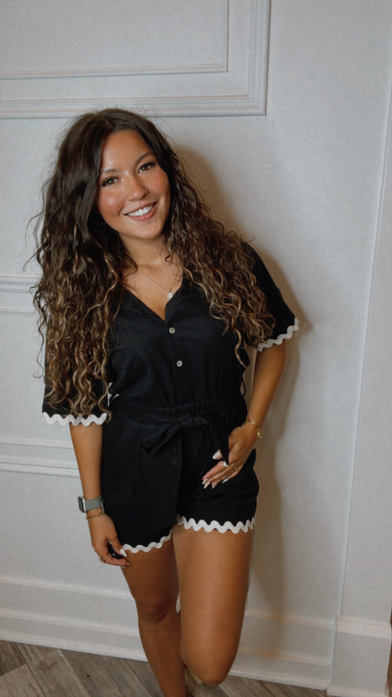 Black and White Scalloped Piped Romper
