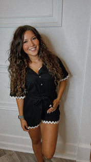 Black and White Scalloped Piped Romper