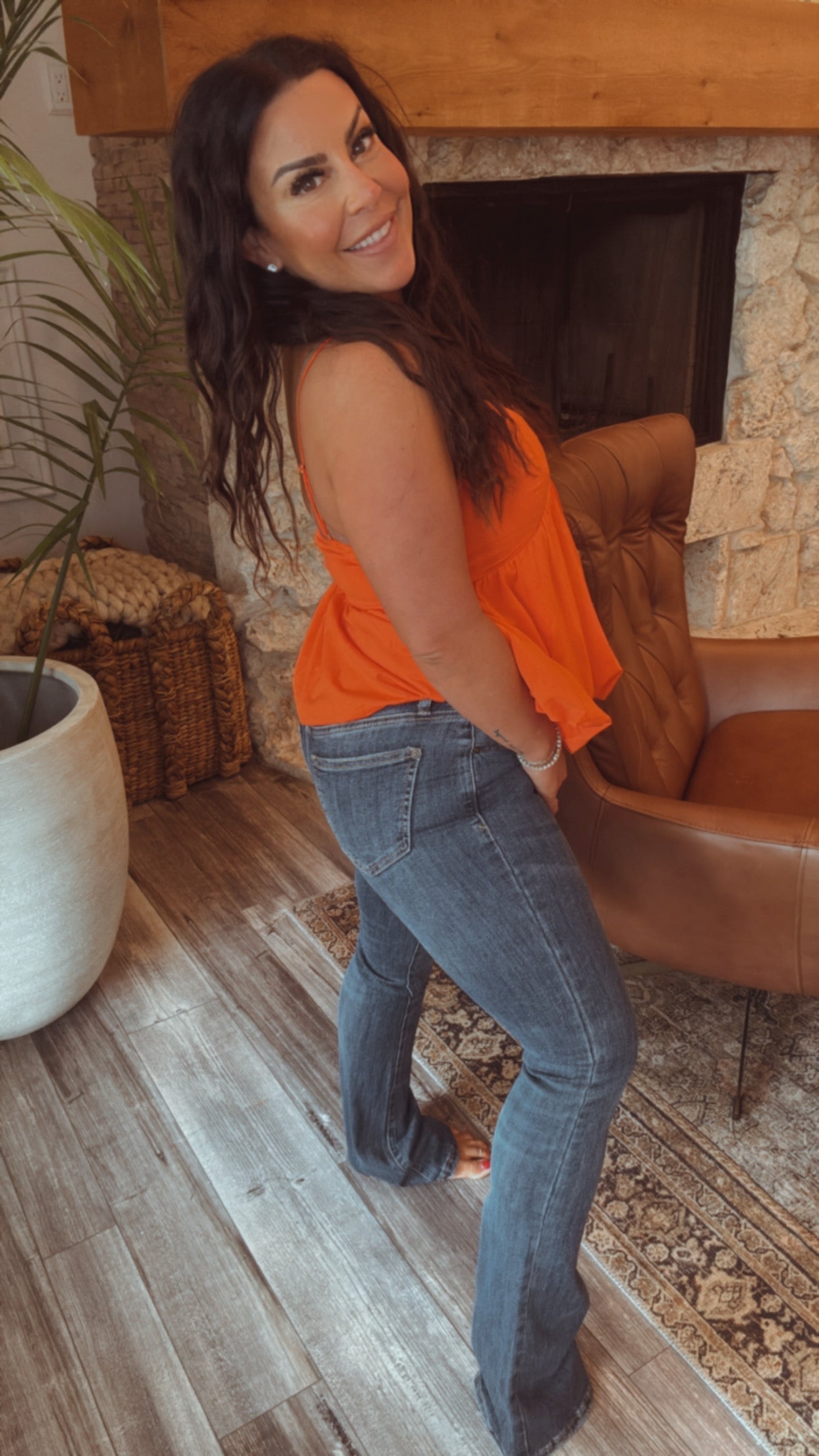 Loose Fit Bubble Hem Orange Tank