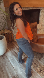 Loose Fit Bubble Hem Orange Tank