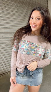 Taupe and Snake Long Sleeve Top *Final Sale*