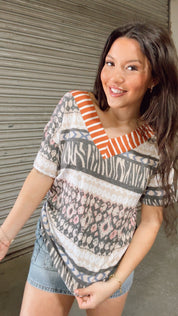 Cheetah and Stripe Multi Print Top *Final Sale*