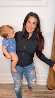 Rae Mode Black ribbed Zip Up Jacket