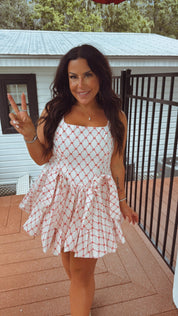 Red and White Bow Bubble Hem Mini Dress