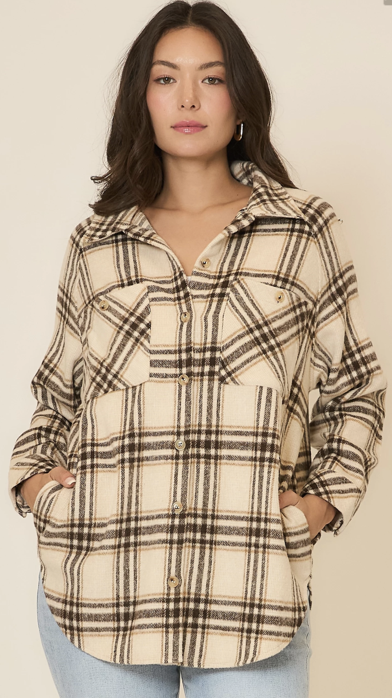 Cozy Co Cream and Black Shacket