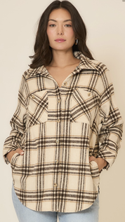 Cozy Co Cream and Black Shacket