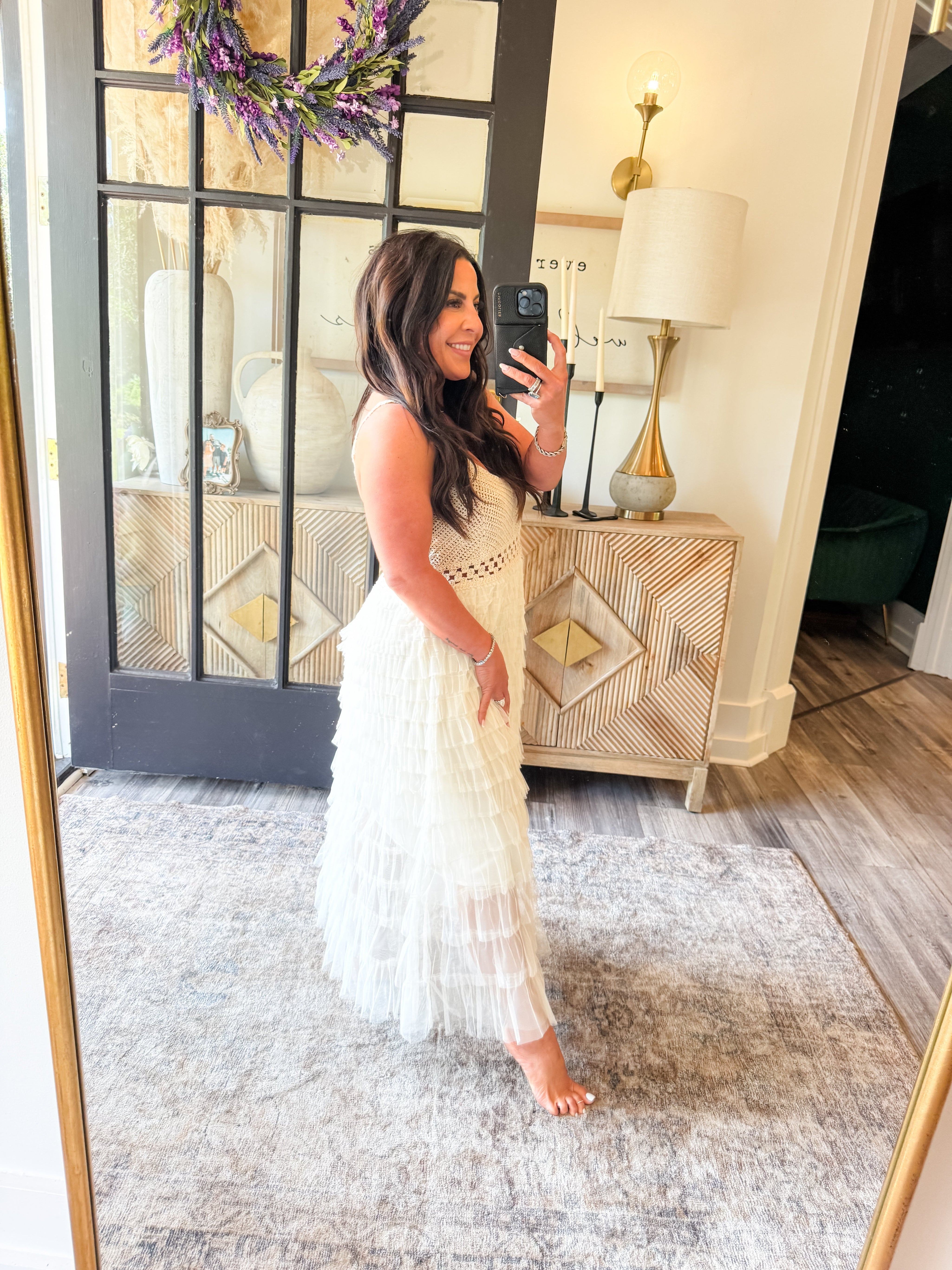 Chic POL Cream And Tan Crochet Tulle Dress