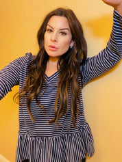 Striped Ruffle Bottom Long Sleeve top *Final Sale*