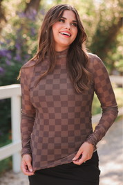 Keigan Mesh Top- Chocolate Checkered