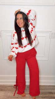 White And Red Stripe Heart Cut Out Sweater