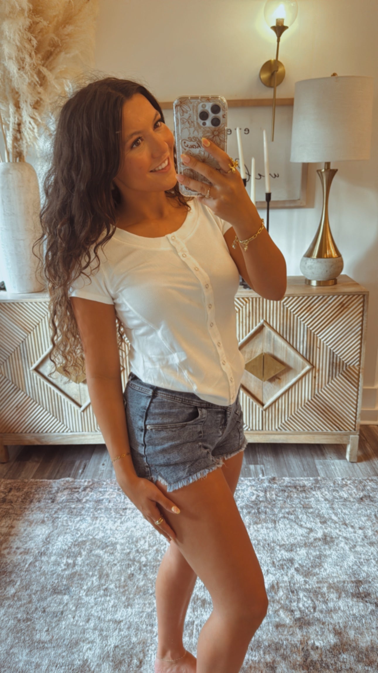 Distressed Hem Acid Wash High Waist Jean Shorts