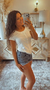 Distressed Hem Acid Wash High Waist Jean Shorts