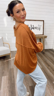 Brown Long Sleeve Pocket Top